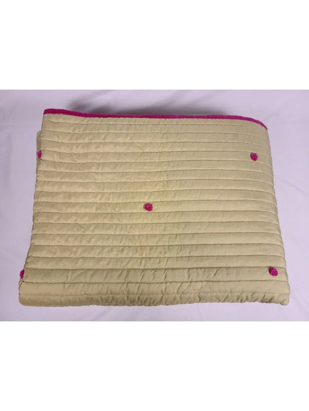 Pottery Barn Green Silk Quilt With Pink Flowers Twin